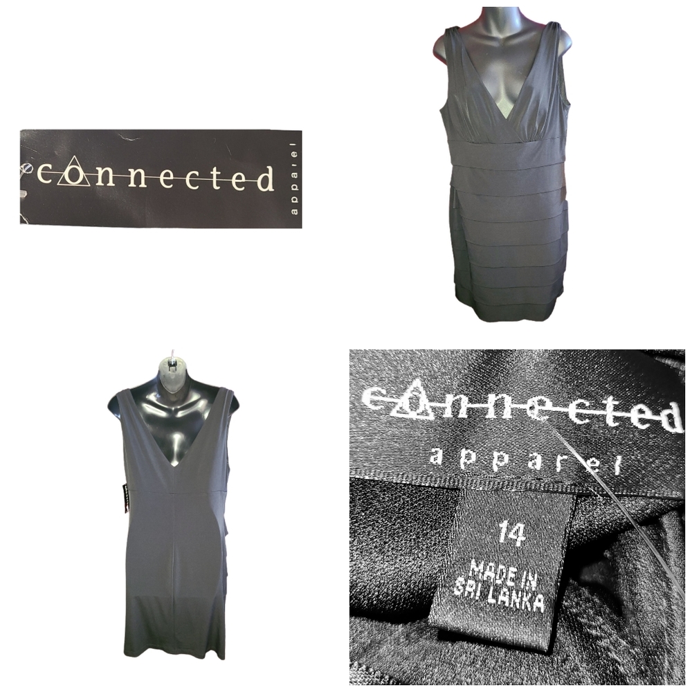 CONNECTED APPAREL BLACK LAYERED DESIGNER DRESS NWT